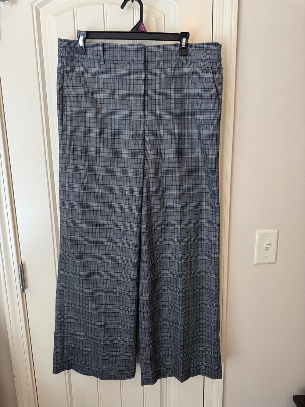 J. Crew Gray Plaid Wide-Leg Trousers